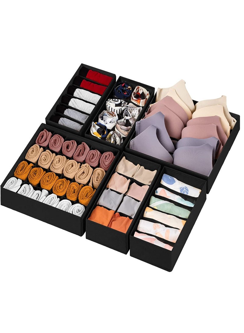 6 Pack Sock Underwear Drawer Organizer Dividers 58 Cell Foldable Fabric Dresser Closet Organizers and Storage Bins for Clothing Baby Clothes Bra Panty Scarf Ties - Image 1