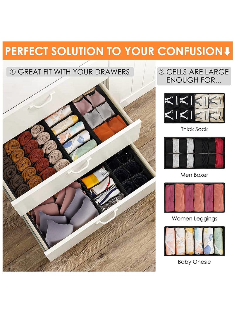 6 Pack Sock Underwear Drawer Organizer Dividers 58 Cell Foldable Fabric Dresser Closet Organizers and Storage Bins for Clothing Baby Clothes Bra Panty Scarf Ties - Image 3