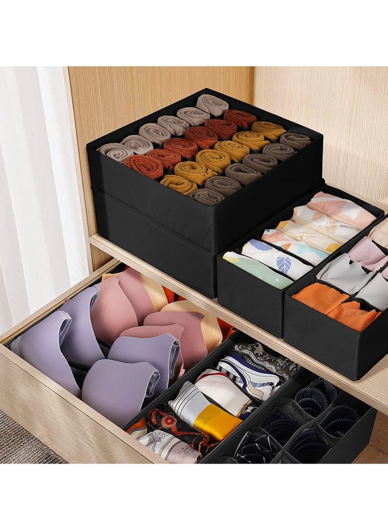 6 Pack Sock Underwear Drawer Organizer Dividers 58 Cell Foldable Fabric Dresser Closet Organizers and Storage Bins for Clothing Baby Clothes Bra Panty Scarf Ties