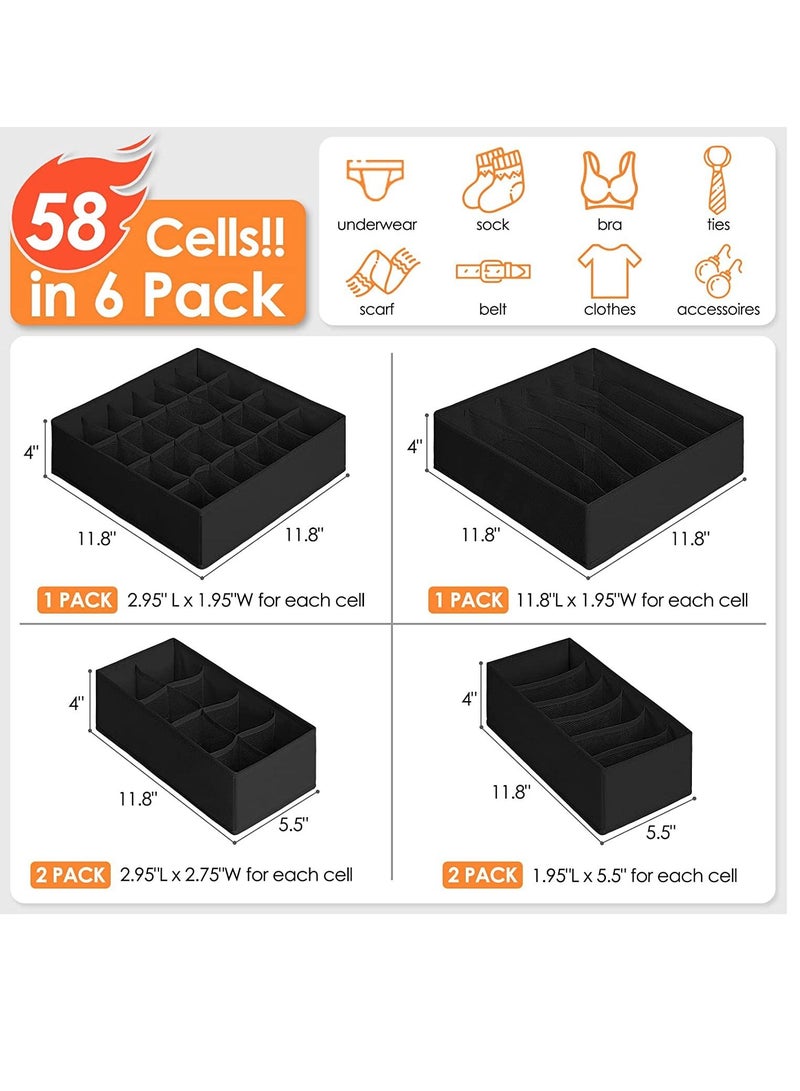 6 Pack Sock Underwear Drawer Organizer Dividers 58 Cell Foldable Fabric Dresser Closet Organizers and Storage Bins for Clothing Baby Clothes Bra Panty Scarf Ties - Image 4