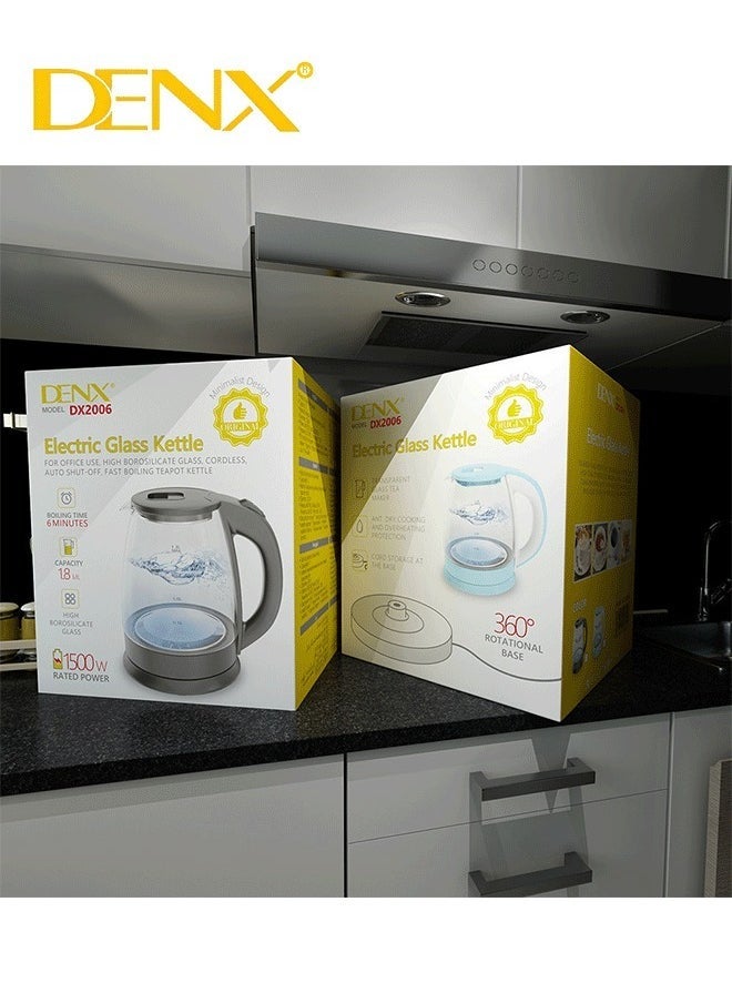 Denx Glass Electric Kettle, Capacity 1.8 Liters, 1500 Watts - Image 2