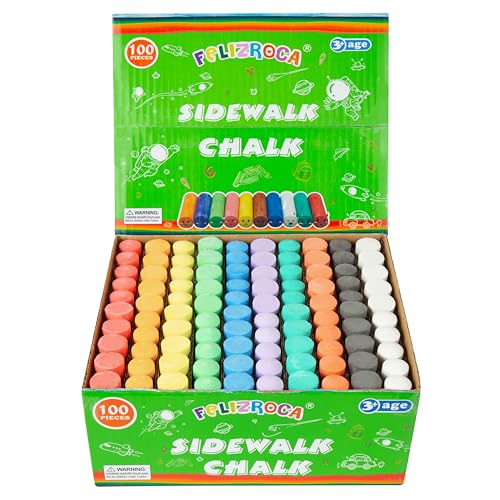 FELIZROCA 100PCS Washable Sidewalk Chalks Set in 10 Colors NonToxic Coloured Chalk Pavement for Kids Jumbo Chalk for Toddler Painting on Blackboard Playground Party - Image 1