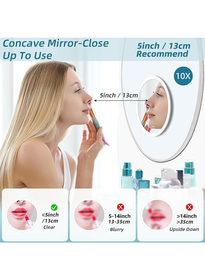 erorex Magnifying Mirror Lighted 10X 3 Color Modes Dimming Light 6Inch Large Rechargeable Magnifying Mirror With 3 Suction Cups 360° Stand High Magnification Makeup Mirror With Tweezers Scissors - Image 2