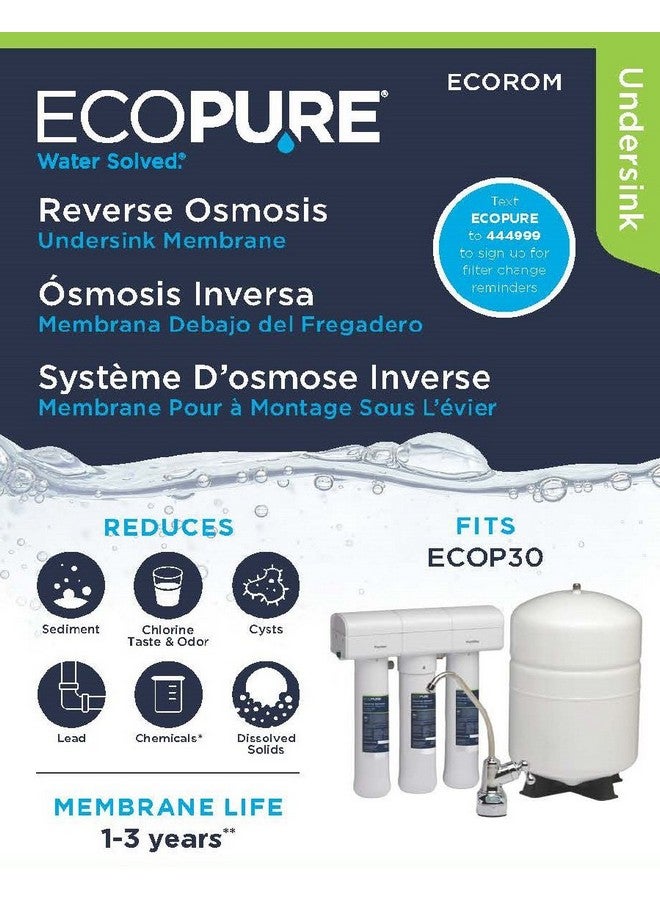 EcoPure ECOROM Reverse Osmosis Under Sink Replacement Water Membrane | NSF Certified | Fits Ecop30 System | 1-3-Year Filter Life, 0.9 , White - Image 3