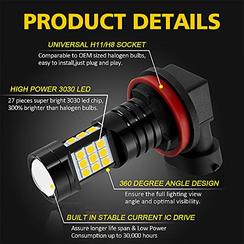 AUXLIGHT مصابيح ضباب LED H11 من AUXLIGHT، 2400 لومن، سطوع شديد، بديل لمصابيح H8 H11LL H8LL H16 (نموذج ياباني) للسيارات والشاحنات، أصفر ذهبي - Image 4