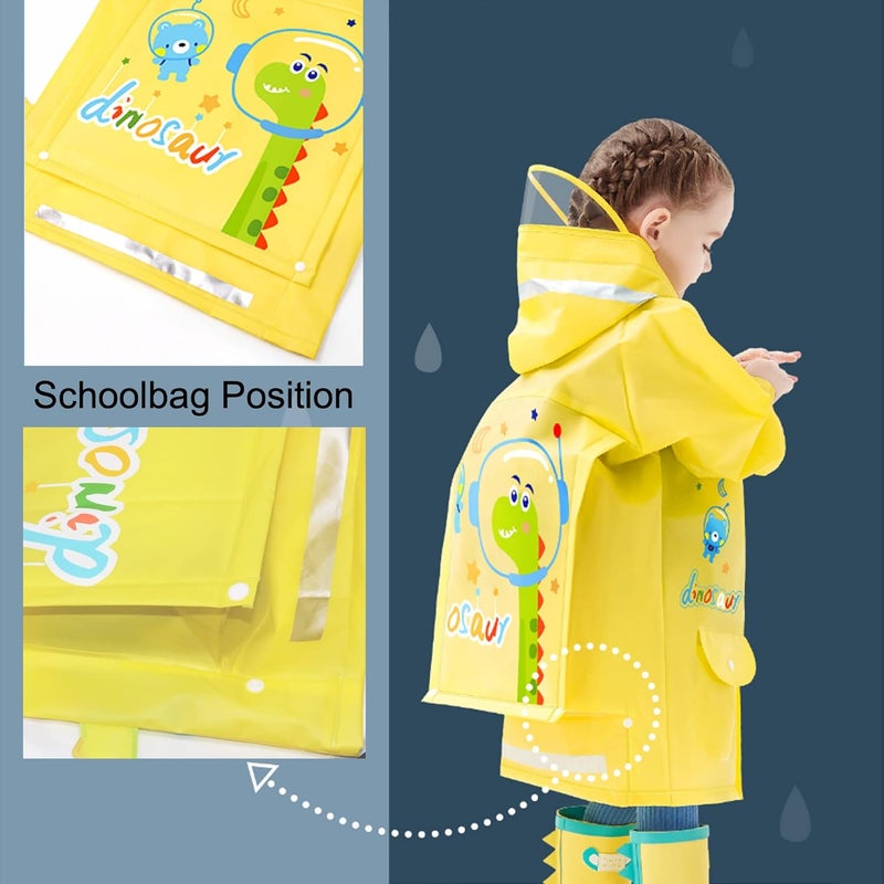 Fewlby Kids Raincoats for Girls Boys Waterproof Rain Jacket Cartoon Dinosaur Children Toddler Rain Wear Children Rain Poncho XL Size 7-8 Years - Image 3