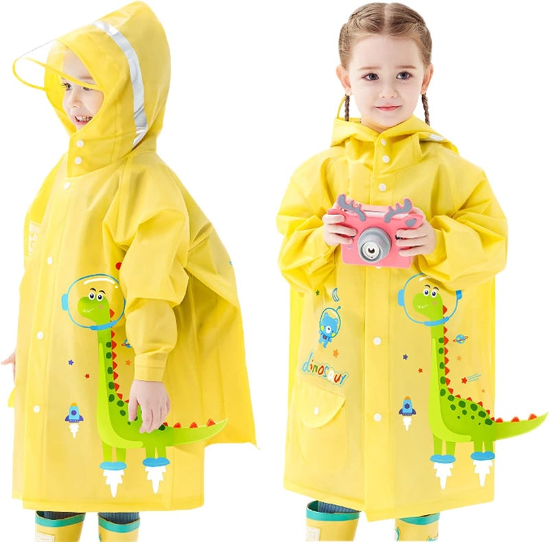 Fewlby Kids Raincoats for Girls Boys Waterproof Rain Jacket Cartoon Dinosaur Children Toddler Rain Wear Children Rain Poncho XL Size 7-8 Years - Image 1