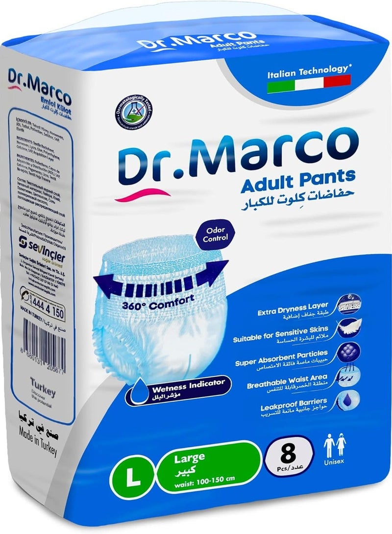 Dr. Marco Adult Culotte Diaper, Size Large, 8 Pants with Wetness Indicator, Turkish made Underwear with Italian Technology - Image 1