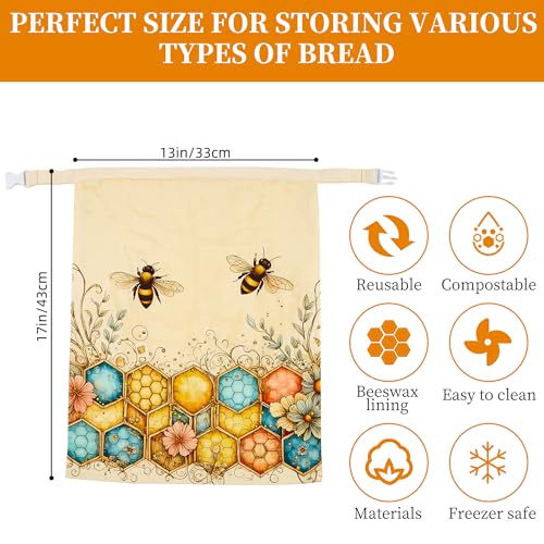 Ronxzas Beeswax Bread Bags for Homemade Sourdough, 2 Pack Reusable Natural Cotton Large Bees Wax Bag Food Storage Bags to Keep Fresh - Image 2