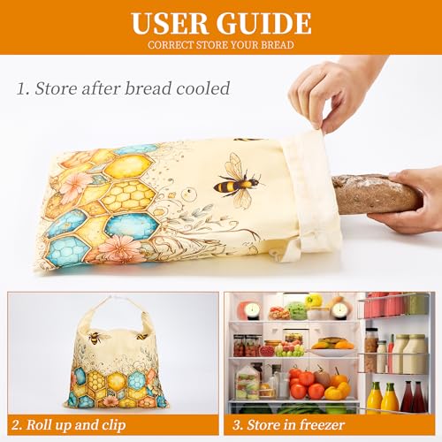 Ronxzas Beeswax Bread Bags for Homemade Sourdough, 2 Pack Reusable Natural Cotton Large Bees Wax Bag Food Storage Bags to Keep Fresh - Image 5