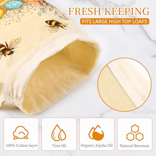Ronxzas Beeswax Bread Bags for Homemade Sourdough, 2 Pack Reusable Natural Cotton Large Bees Wax Bag Food Storage Bags to Keep Fresh - Image 3