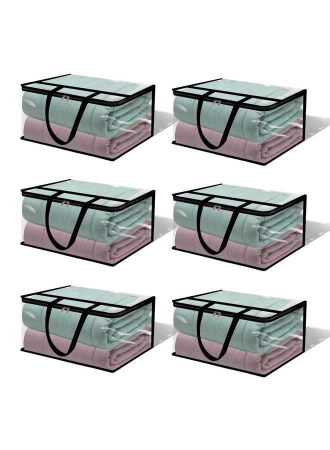 TAKIVA TAKIVA Pack of 6 Clear Transparent Clothes Storage Bags | Plastic Blanket Storage Bags, Saree Covers with zip | Saree Organizer for Wardrobe | Transparent Storage Bag for Blenket, Clothes, comforters - Image 1