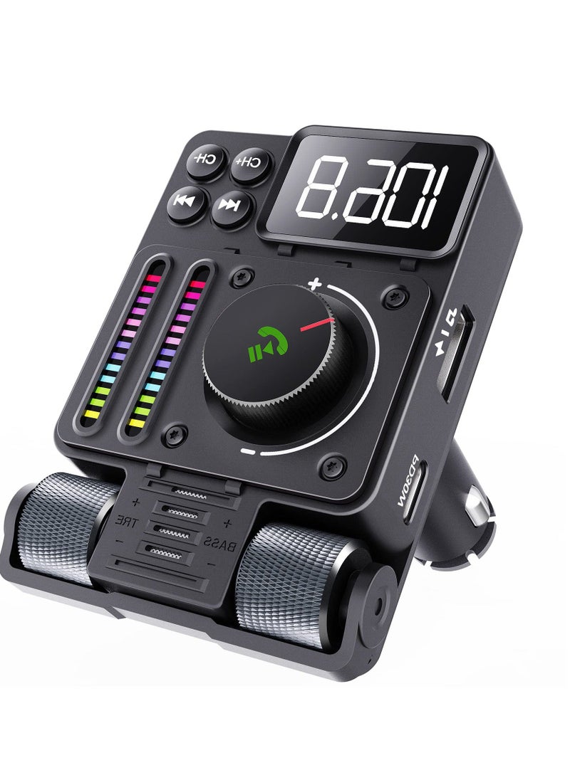 Generic Bluetooth 5.3 FM Transmitter for Car, Bluetooth Car Adapter, PD 30W Type C Fast Charge and USB Port, HiFi Treble & Bass Player, Color Screen,  Music Light Bar, Support Hands-Free Calling  - Image 1
