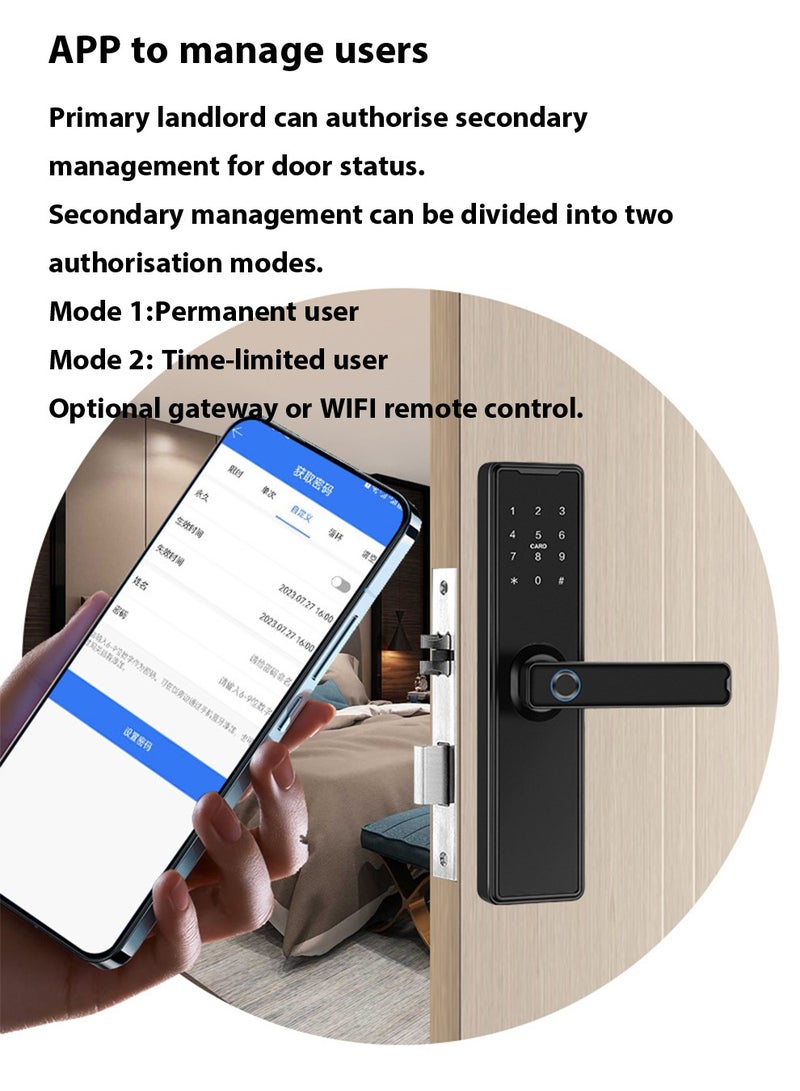 Digital Door Lock Smart Lock Indoor Fingerprint Lock Black Graffiti Bluetooth Version with Lock Body Fingerprint Lock Entry Door Office Room Door Electronic Smart Lock Combination Lock - Image 4