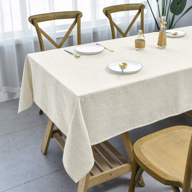 JSFLY Waterproof Cotton Linen Tablecloths Rectangle Dining Table Cloth Wipe Clean Indoor  Outdoor Table Cover for Buffet Party and Banquets Wrinkle Resistant54x120 Beige