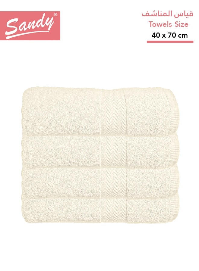 ساندي طقم مناشف يد فاخرة بجودة الفنادق قطن 100% صنعت في مصر - 600 غرام لكل متر مربع، ناعمة وسريعة الجفاف وعالية الامتصاص (4 قطع - 40 × 70 سم), سكري - Image 1