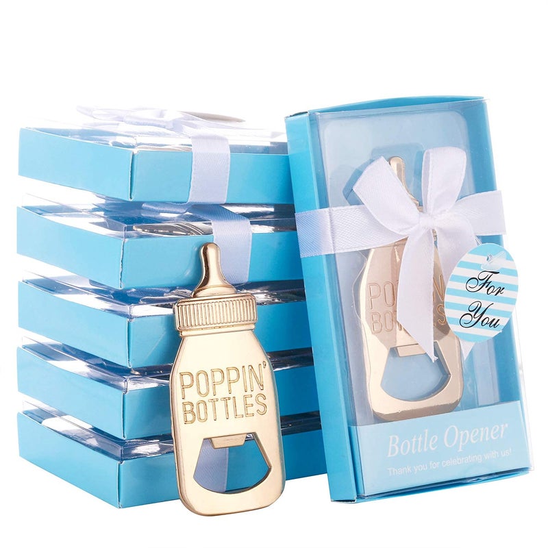 Set of 12 Bottle Opener Baby Shower Favor For GuestCute Bottle Shaped Bottle Opener Favors for Baby Shower Souvenirs Supplies and Decorations for Boy or Girl Real Blue 12