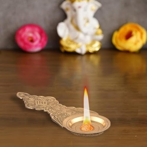 DOKCHAN Brass Embossed Kapoor aarti/Kapoor dani Brass/Kapoor Burner/Golden Color Kapoor Holder with Handle for Pooja, aarti (5.5 in, 1.00) - Image 5