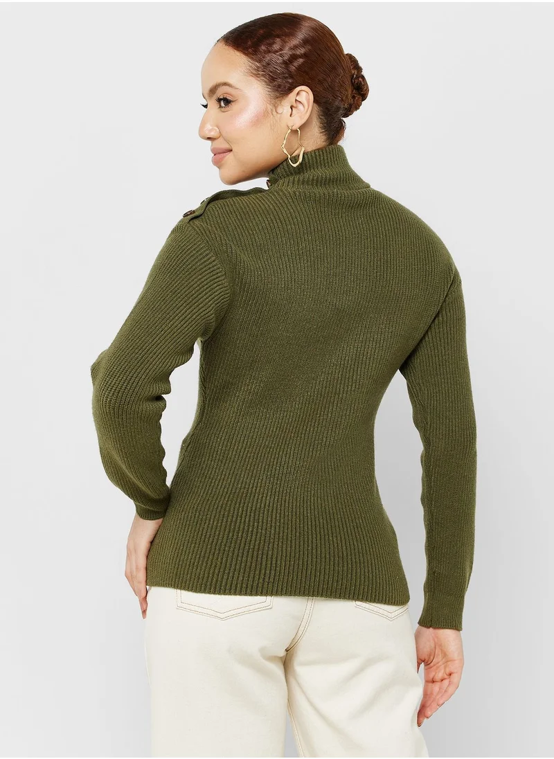 MANGO Turtle Neck Button Detail Sweater