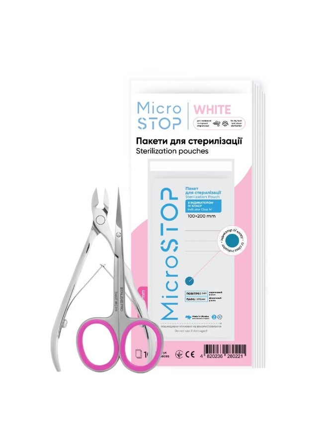 MicroSTOP STERILIZATION POUCHES - MICROSTOP WHITE | with a class IV indicator. 100×200 mm, 100 pcs - Image 1