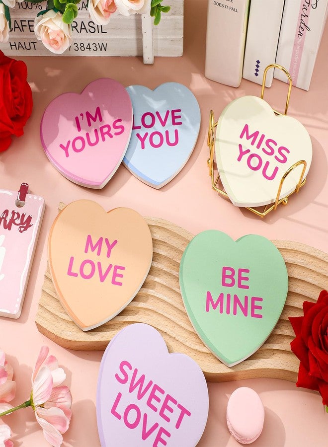 وولاين مجموعة قواعد أكواب سيراميك من والين، 6 قطع، لعيد الحب، قواعد أكواب على شكل قلوب محادثة مع حامل ذهبي، قواعد أكواب ملونة ماصة لحماية الطاولة، هدايا مثالية لأعياد الميلاد وحفلات الانتقال إلى منزل جديد، ديكور منزلي - Image 5