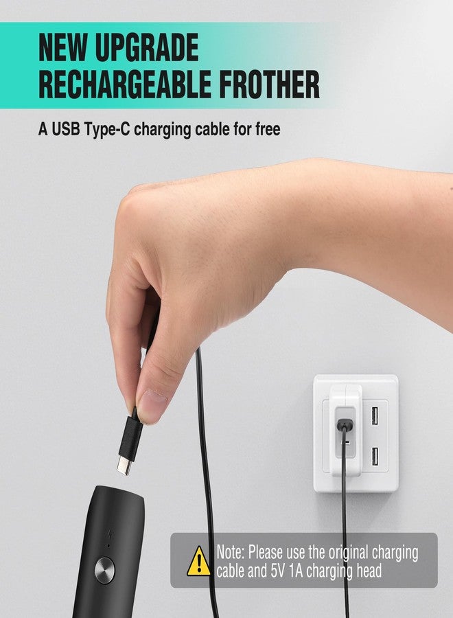 HAUSHOF Powerful Rechargeable Milk Frother Wand, Handheld Electric Foam Maker, Drink Mixer with Detachable Stainless Steel Whisk for Coffee Latte, Cappuccino, Matcha, No Stand, Black - Image 2