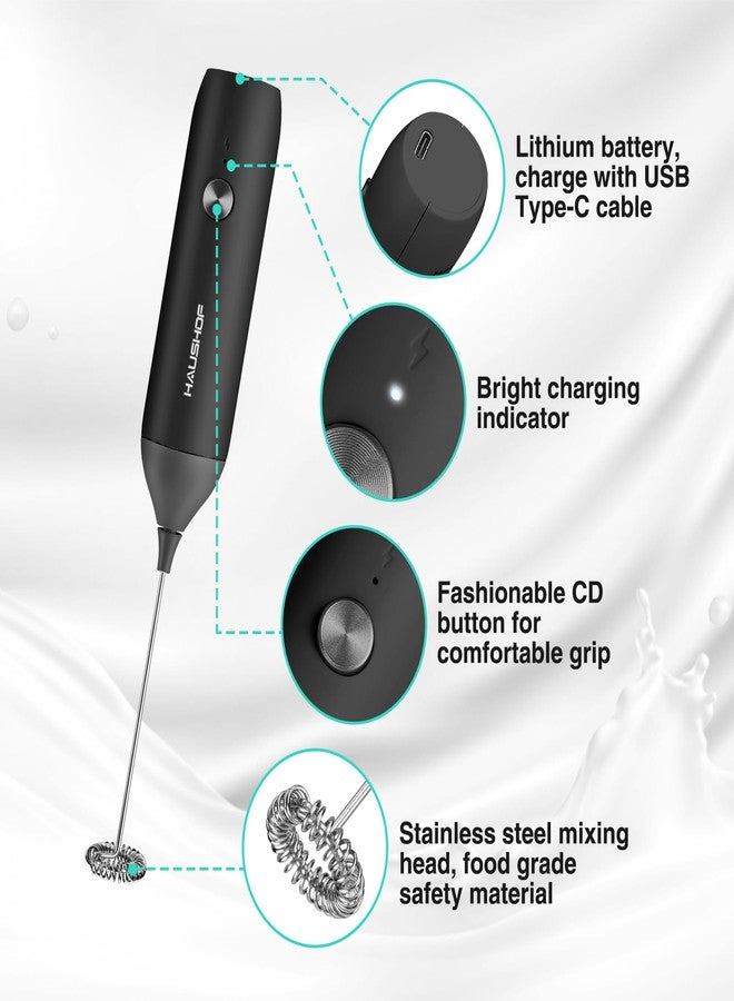 HAUSHOF Powerful Rechargeable Milk Frother Wand, Handheld Electric Foam Maker, Drink Mixer with Detachable Stainless Steel Whisk for Coffee Latte, Cappuccino, Matcha, No Stand, Black - Image 5