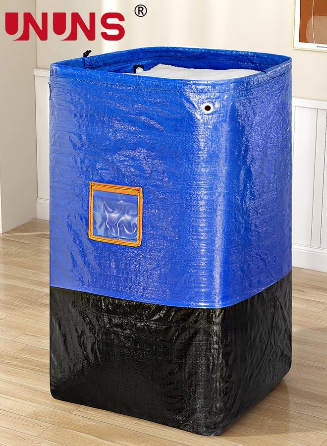 UNUNS Large Capacity Moving Bags,1Pc 250L Waterproof Storage Bins With Drawstring And Visual label for Bedding,Clothes,and More,Ideal for Home Organization and Relocation,50x50x100cm,Black Blue - Image 1