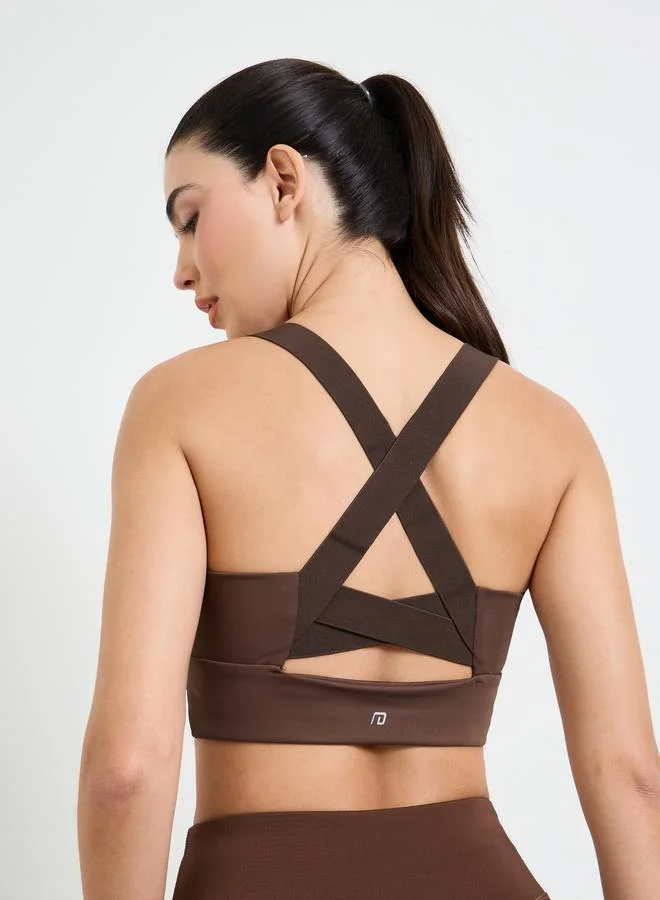Styli Active Brown Brown Broad Strap Back Peep Detail  Sports Bra - Medium Support for Women | Best Price UAE