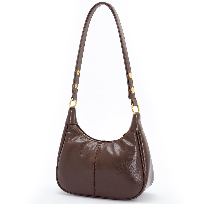 celestina Shoulder Bags for Women Small Hobo Bags Crescent Shaped Cute Retro Tote Handbag Mini Clutch Purse with Zipper Closure (Brown) - Image 1