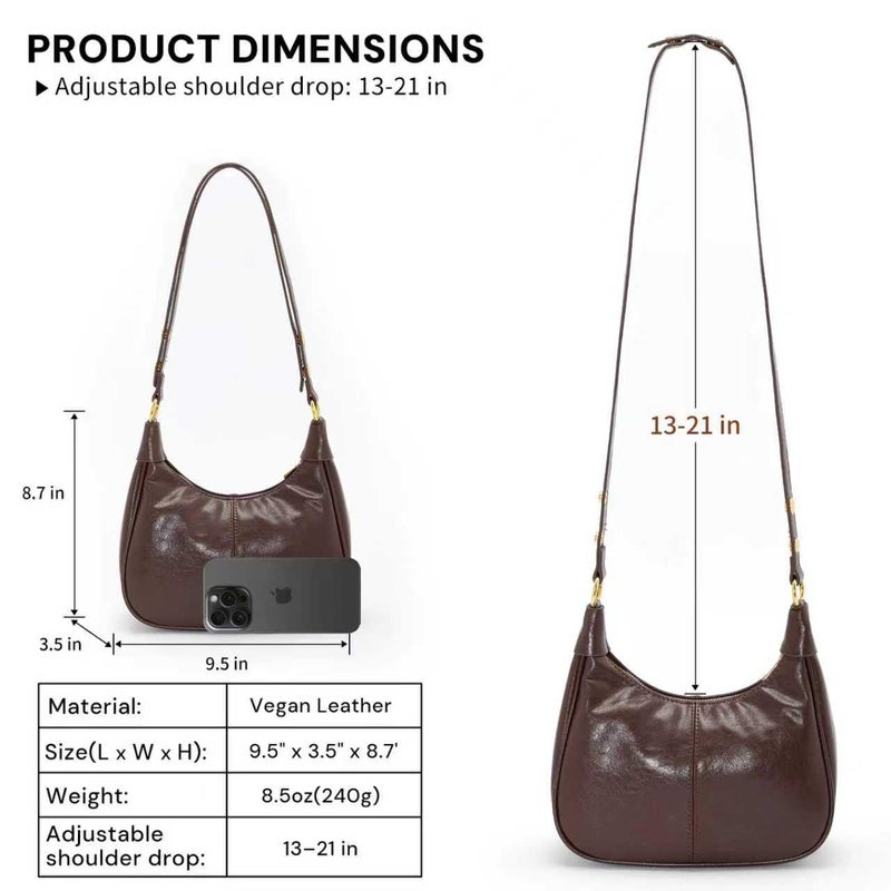celestina Shoulder Bags for Women Small Hobo Bags Crescent Shaped Cute Retro Tote Handbag Mini Clutch Purse with Zipper Closure (Brown) - Image 5