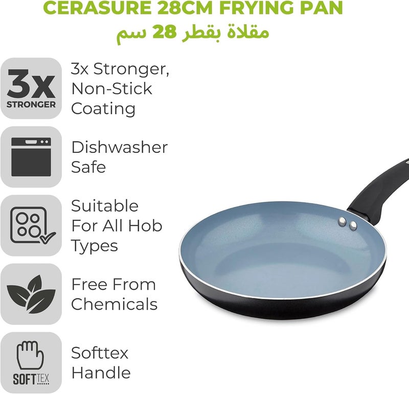 Tower Cerasure 28cm Aluminium Non-Stick Ceramic Frying Pan | Bonded Base | PFAS PFOA PTFE Free Skillet | All Kitchen Stovetop Compatible Fry Pan | Cool-Touch Handle | Dishwasher Safe | Graphite Grey - Image 2