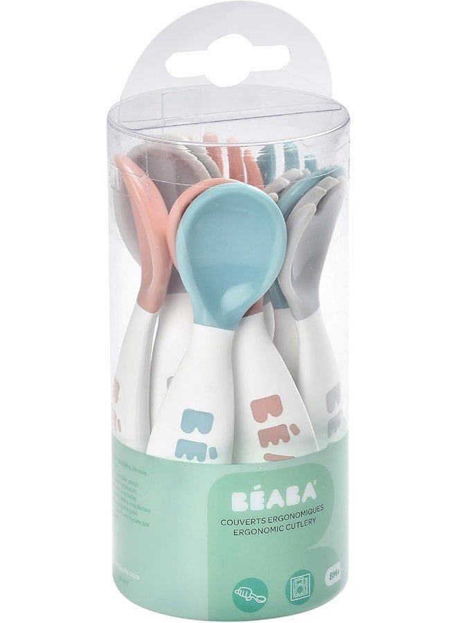 BEABA Béaba New Toddler Self Feeding Cutlery, Toddler Cutlery, Toddler Utensils, Baby Spoons and Baby Forks for Self Feeding, Baby Essentials, 10 Pack, (Breeze) - Image 1