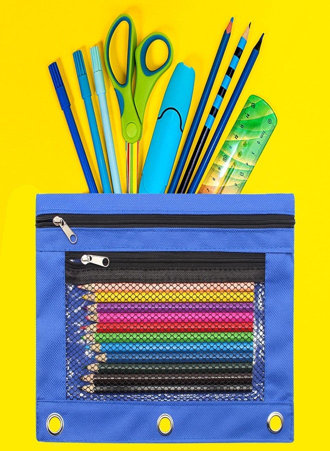 Cinvo Pencil Pouch 3 Ring Binder Pouch Zippered Pencil Case Canvas Pencil Bag with 2 Compartments (Set of 2, Blue and Orange) - Image 4