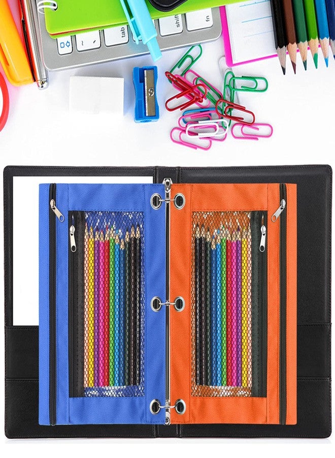 Cinvo Pencil Pouch 3 Ring Binder Pouch Zippered Pencil Case Canvas Pencil Bag with 2 Compartments (Set of 2, Blue and Orange) - Image 5
