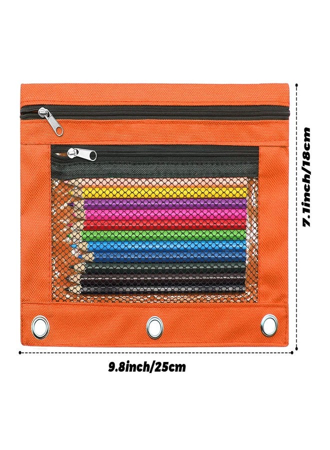 Cinvo Pencil Pouch 3 Ring Binder Pouch Zippered Pencil Case Canvas Pencil Bag with 2 Compartments (Set of 2, Blue and Orange) - Image 2