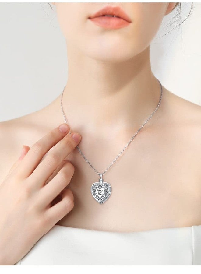 Yearace Ashes Locket that Hold Pictures Sterling Silver Urn Necklace for Ashes Always in My Heart Engraved Dainty Filigree Flower Heart Locket Pendant Necklace Memorial Keepsake Cremation Jewelry - Image 5