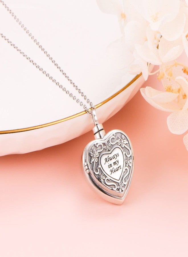 Yearace Ashes Locket that Hold Pictures Sterling Silver Urn Necklace for Ashes Always in My Heart Engraved Dainty Filigree Flower Heart Locket Pendant Necklace Memorial Keepsake Cremation Jewelry - Image 2