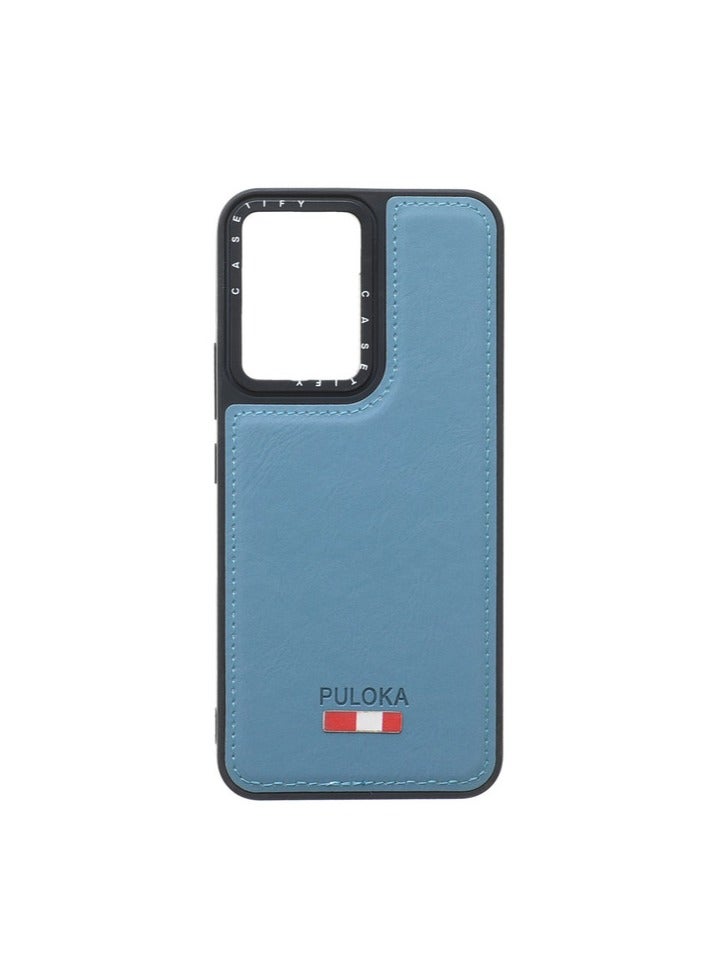 Leather Silicone Plastic Back Cover with Leather Touch - Vivo Y02 Light Blue - Image 1