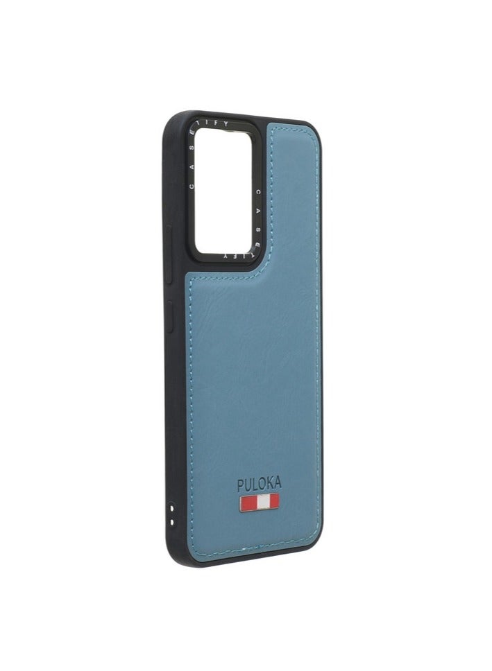 Leather Silicone Plastic Back Cover with Leather Touch - Vivo Y02 Light Blue - Image 2