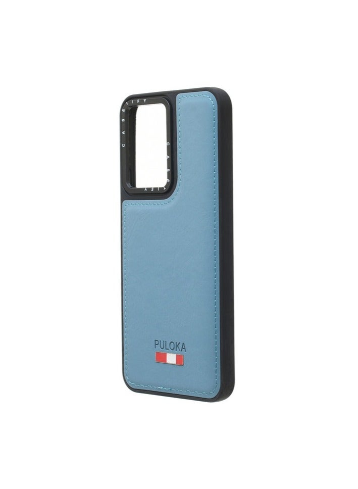 Leather Silicone Plastic Back Cover with Leather Touch - Vivo Y02 Light Blue - Image 3