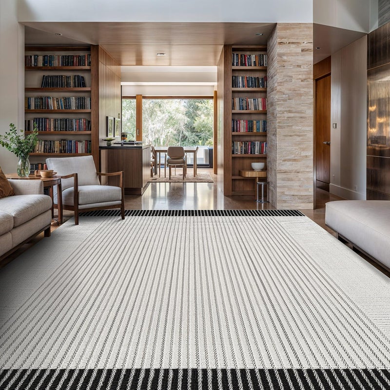 Luul Home Modern Micro Loop Indoor Area Rugs for Living Room Bedroom Kitchen Geometric Striped Black-White 5x7 Luxury Durable Low and High Pile Non-Shedding Stain Resistant Soft Area Carpet 5 x 7 - Image 1