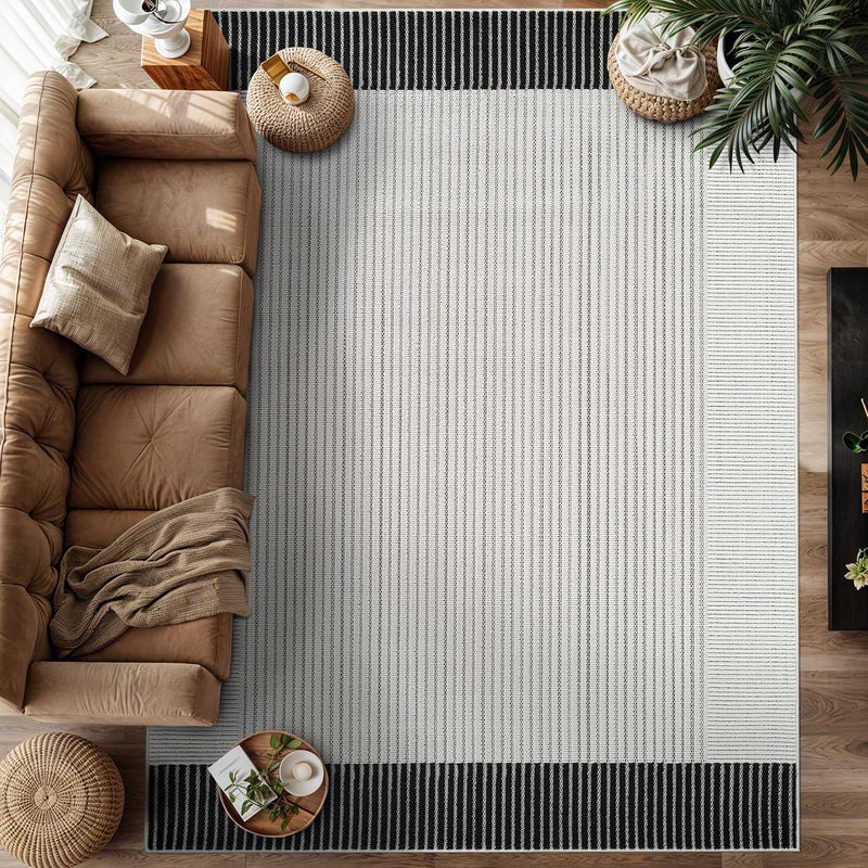 Luul Home Modern Micro Loop Indoor Area Rugs for Living Room Bedroom Kitchen Geometric Striped Black-White 5x7 Luxury Durable Low and High Pile Non-Shedding Stain Resistant Soft Area Carpet 5 x 7 - Image 4