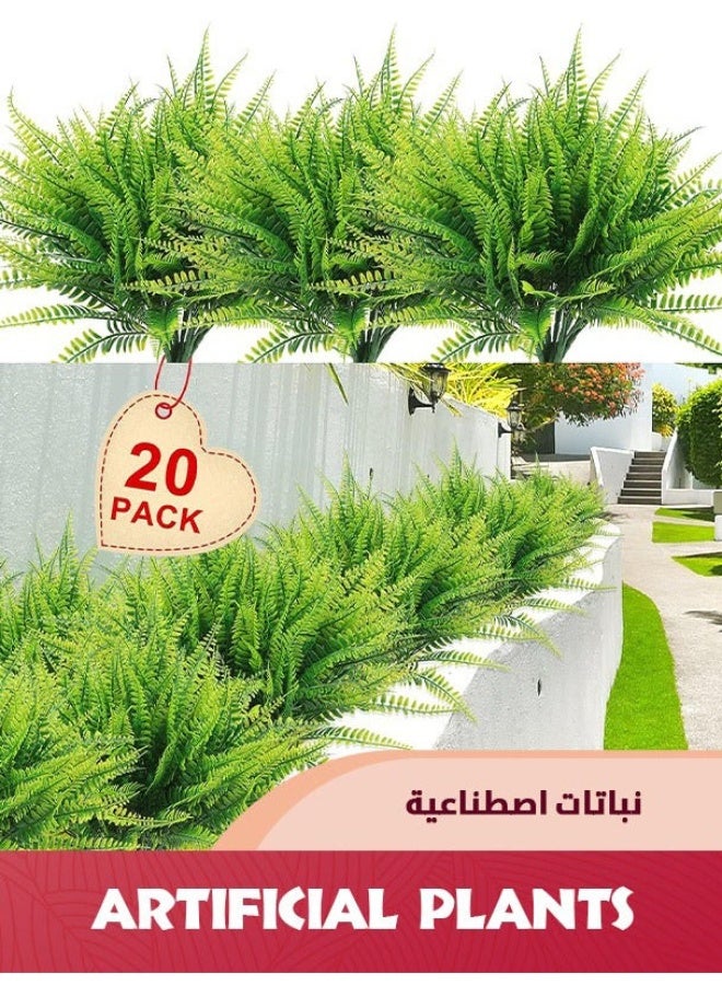 Arabest 20 Bundles Artificial Plants,Outdoor Fake Boston Fern,Faux Plastic Plants Greenery For Garden Patio Planter Pathway Porch - Image 1
