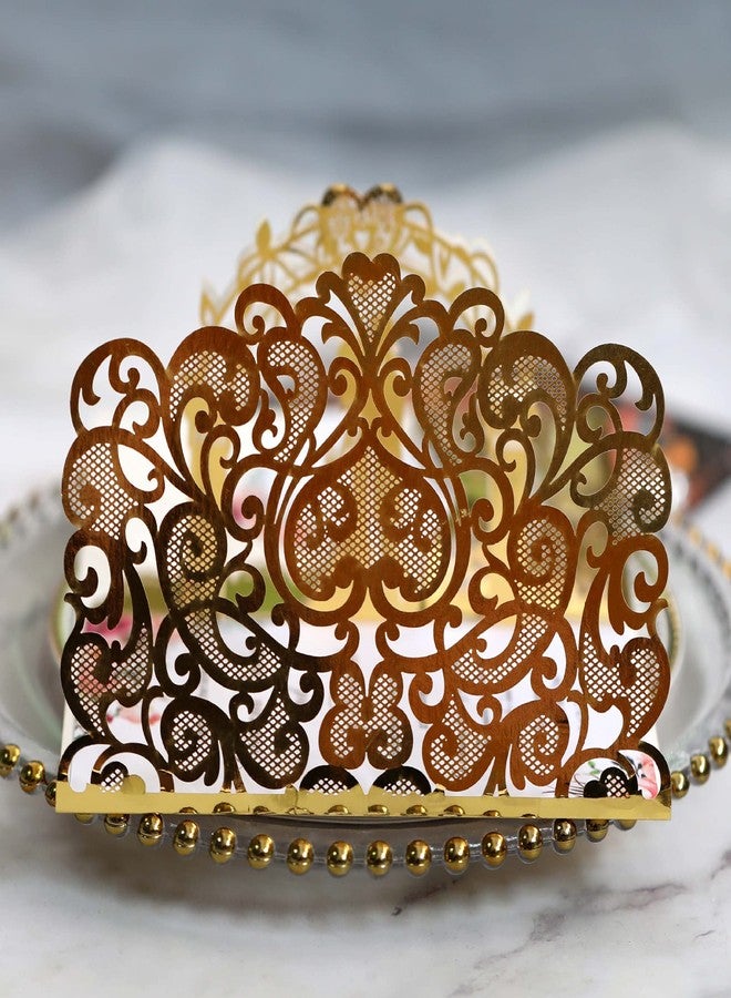 أن.سي ١٠ مجموعات من بطاقات دعوة زفاف ثلاثية الأبعاد منبثقة للعروسين باللون الأبيض، بتصميم زهور مقصوصة بالليزر، مع ظرف وورق داخلي (ذهبي)، ١٨ × ١٢٫٥ سم - Image 3