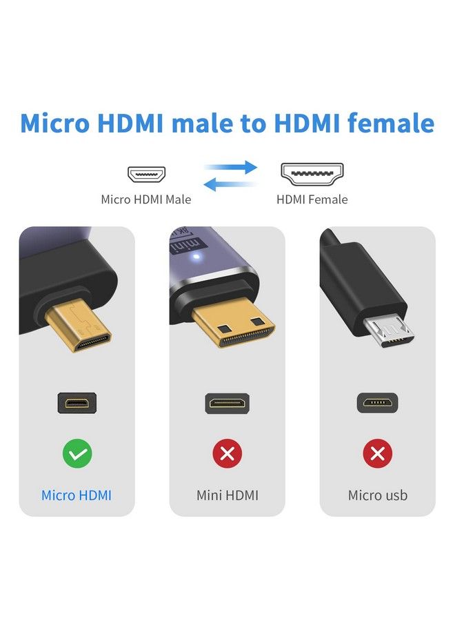 Duttek 8K 90 Degree Micro Hdmi To Hdmi Adapter Down Angle Hdmi Female To Micro Hdmi Male Adapter Micro Hdmi Adapter With Led Light And Perforated Design For Cameras Camcorder Dc (2 Pack) - Image 3