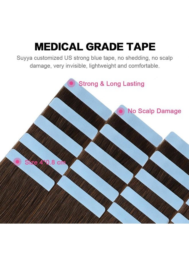 SUYYA Tape in Hair Extensions Human Hair 100% Remy Human Hair 50g/pack 20pcs Straight Seamless Skin Weft Tape in Human Hair Extensions(24 inches #4 Dark Brown) - Image 3