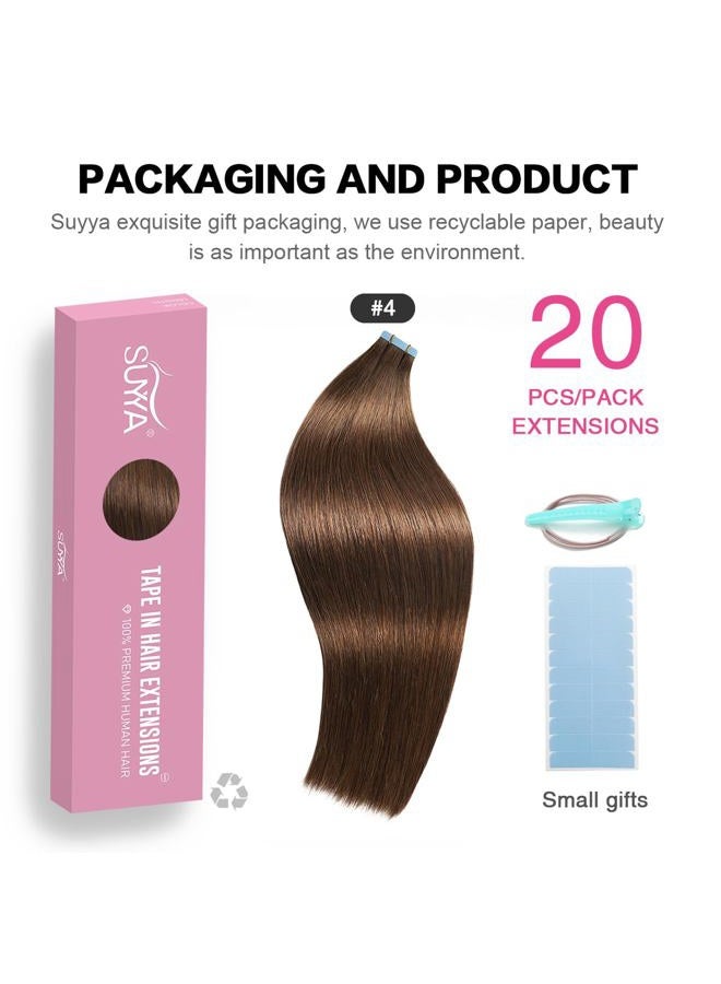 SUYYA Tape in Hair Extensions Human Hair 100% Remy Human Hair 50g/pack 20pcs Straight Seamless Skin Weft Tape in Human Hair Extensions(24 inches #4 Dark Brown) - Image 2
