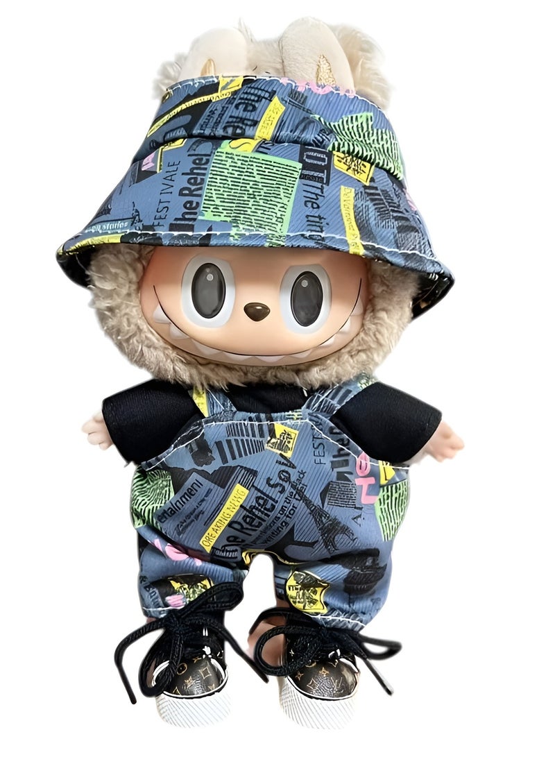 DECOR SOUQ 3-Piece Trendy Outfit for 17cm Labubu Doll – Stylish Doll Clothes Set with Printed Skirt, Crop Top & Suspenders | Trendy Mini Fashion Clothes for Labubu Figures | Easy Wear Soft Fabric | Labubu Accessories & Dress Up Play | Limited Stock - Image 5