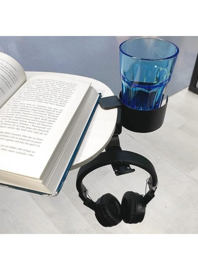 حامل أكواب المكتب مع خطاف سماعات دوار 360 درجة مشبك ألمنيوم للمكتب منظم سطح مكتب بدون حفر - Image 2